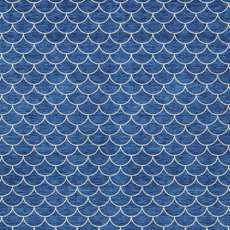 5' X 8' Blue And Ivory Geometric Washable Indoor Outdoor Area Rug