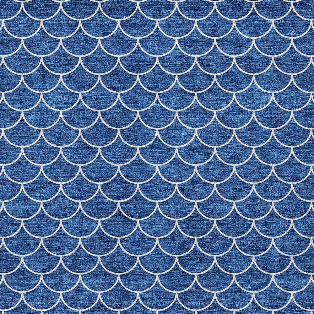5' X 8' Blue And Ivory Geometric Washable Indoor Outdoor Area Rug