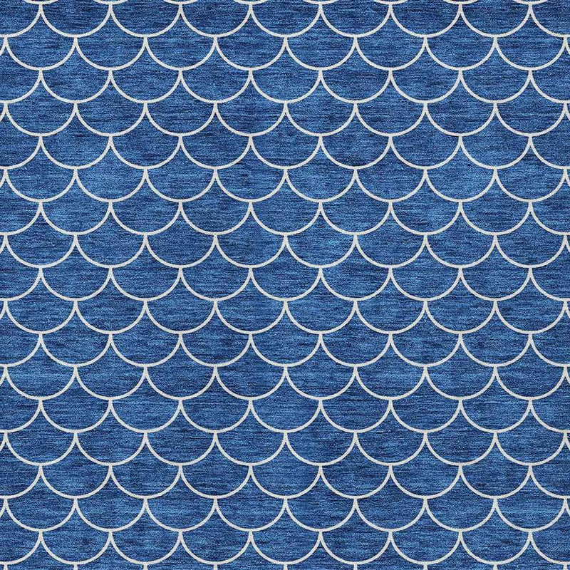 5' X 8' Blue And Ivory Geometric Washable Indoor Outdoor Area Rug