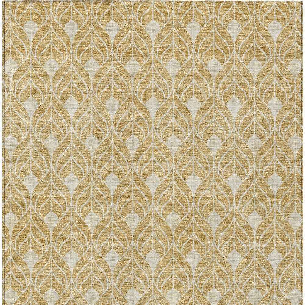 10' X 14' Gold And Ivory Geometric Washable Indoor Outdoor Area Rug