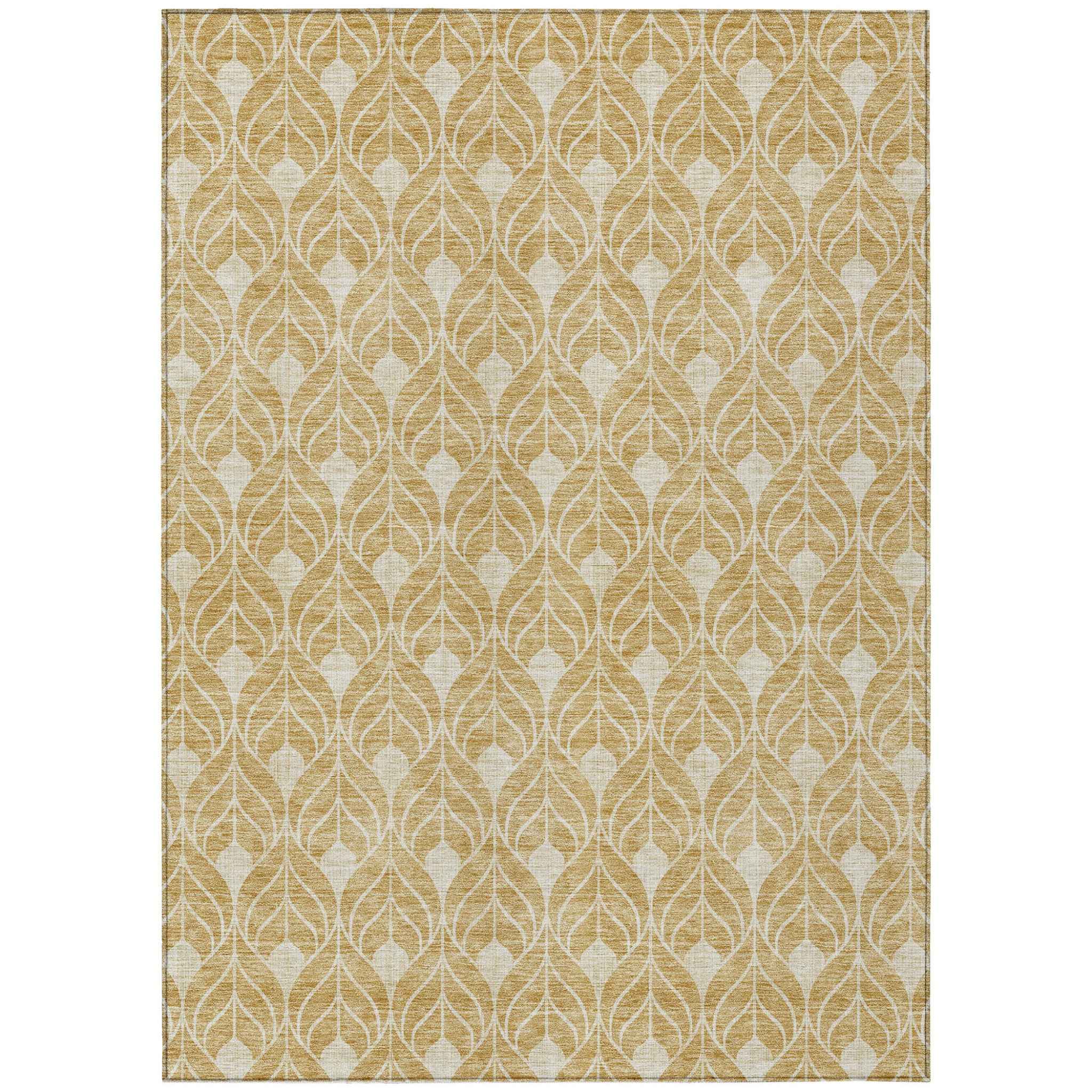 10' X 14' Gold And Ivory Geometric Washable Indoor Outdoor Area Rug