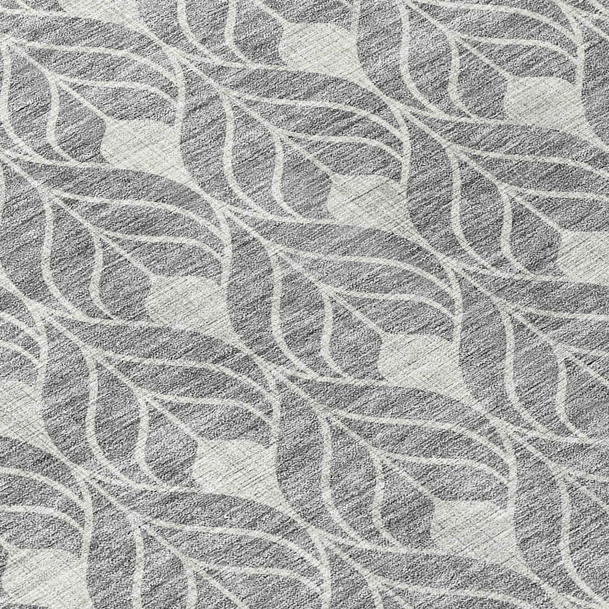 8' Gray And Light Gray Round Geometric Washable Indoor Outdoor Area Rug