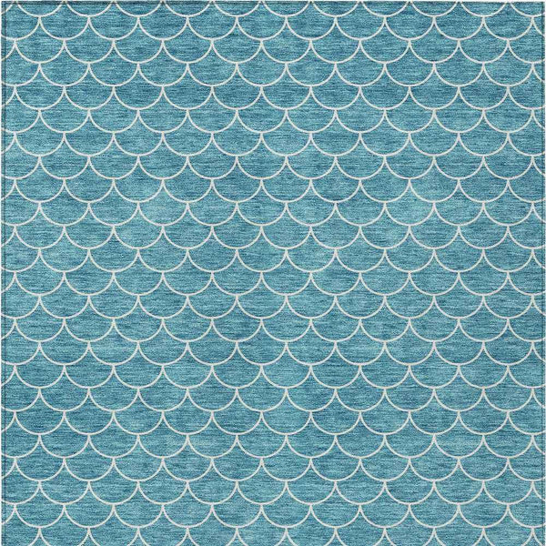 5' X 8' Teal Blue And Ivory Geometric Washable Indoor Outdoor Area Rug