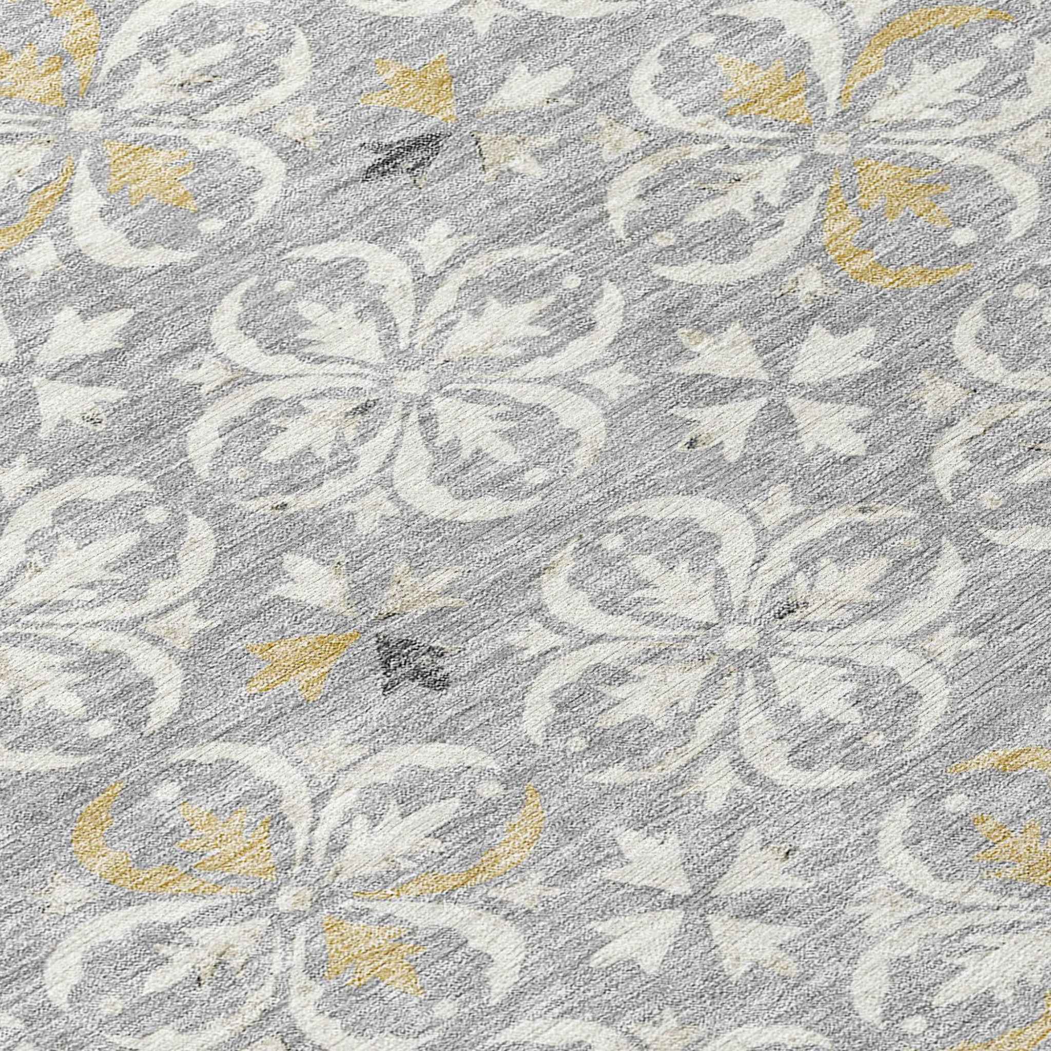 8' X 10' Gray Ivory And Brown Floral Washable Indoor Outdoor Area Rug