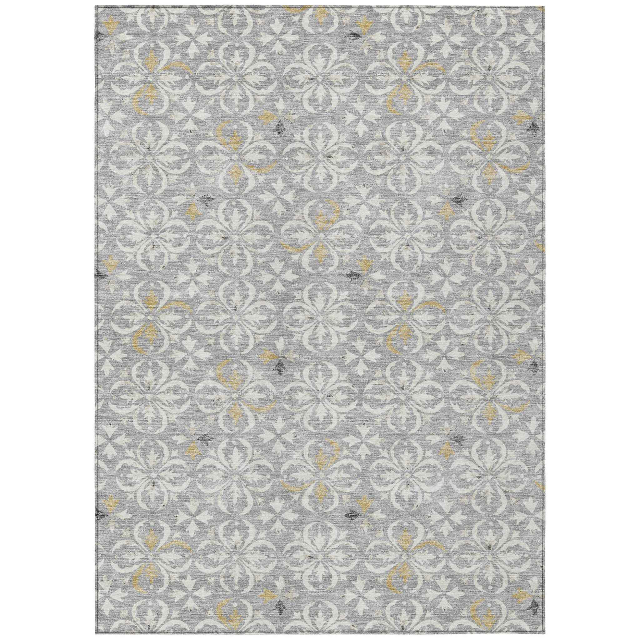 8' X 10' Gray Ivory And Brown Floral Washable Indoor Outdoor Area Rug