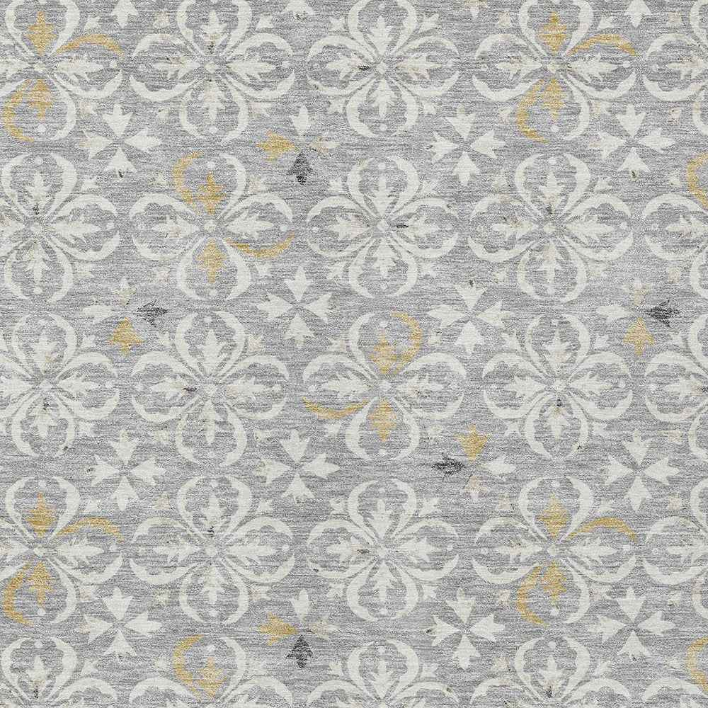 8' X 10' Gray Ivory And Brown Floral Washable Indoor Outdoor Area Rug