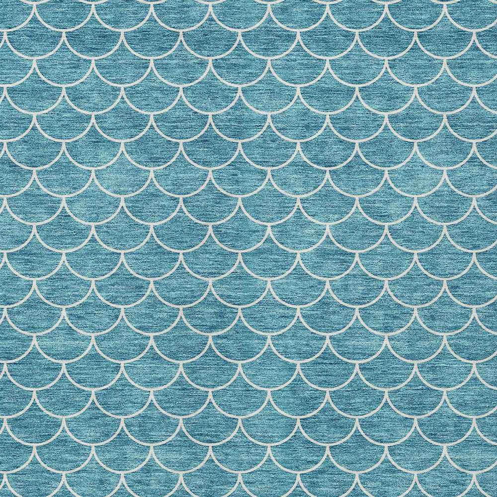 5' X 8' Teal Blue And Ivory Geometric Washable Indoor Outdoor Area Rug
