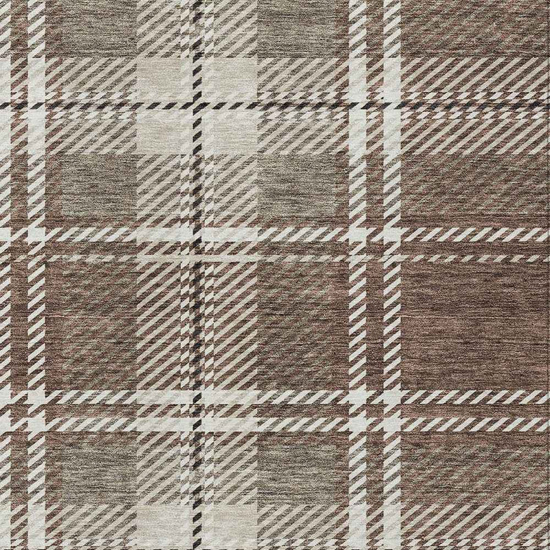 9' X 12' Brown Black And Ivory Plaid Washable Indoor Outdoor Area Rug
