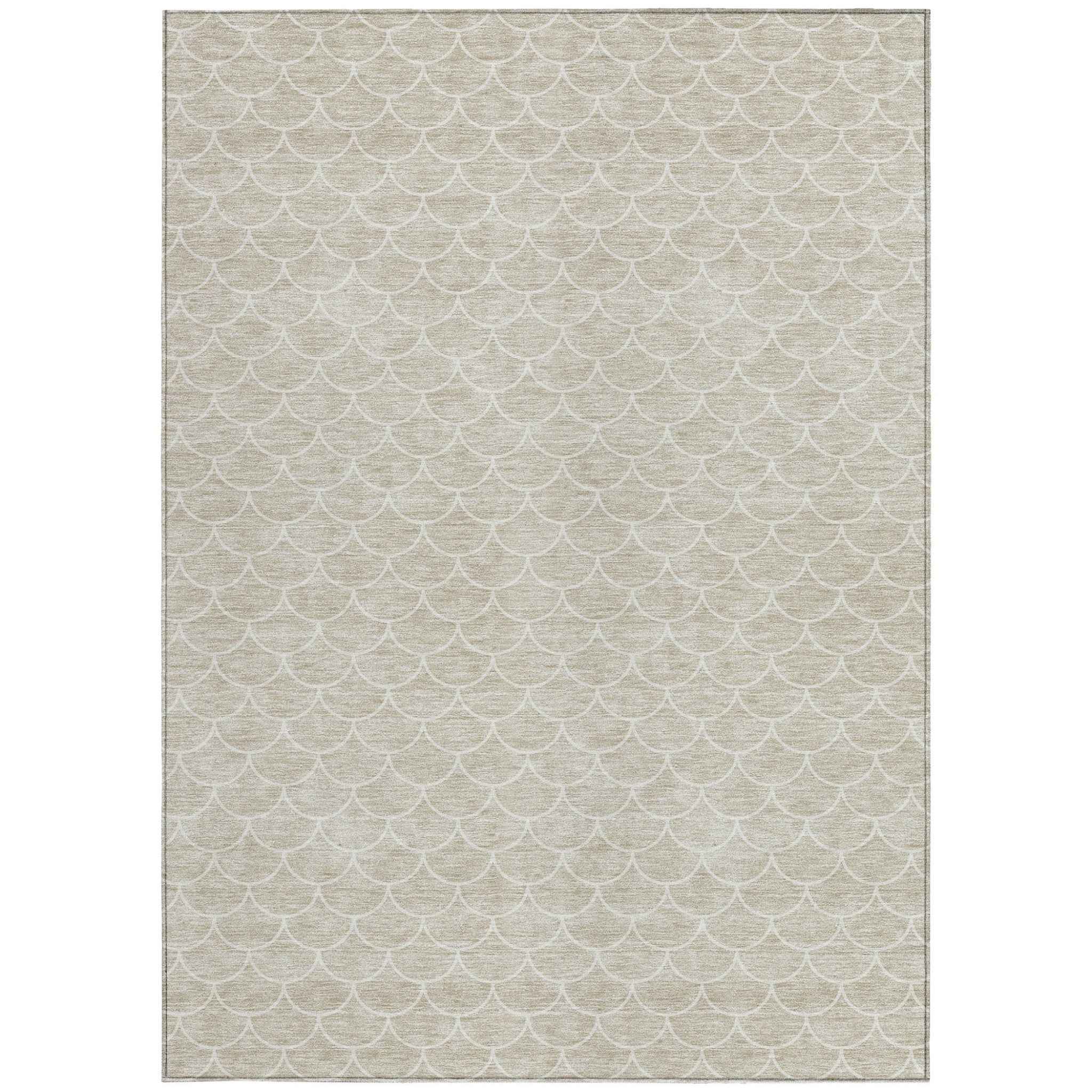 9' X 12' Beige And Ivory Geometric Washable Indoor Outdoor Area Rug