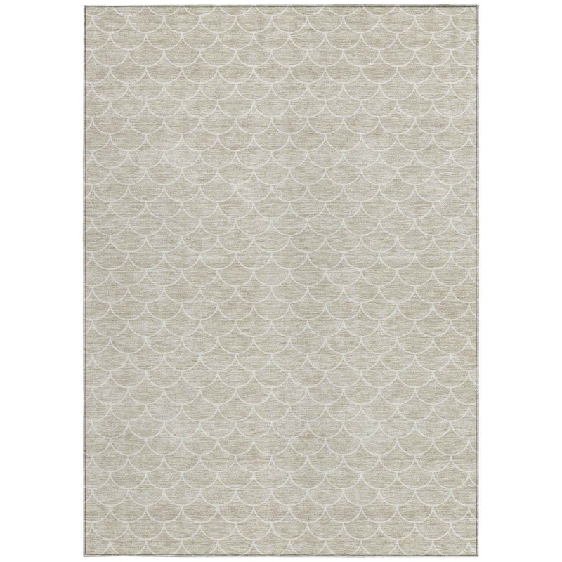 9' X 12' Beige And Ivory Geometric Washable Indoor Outdoor Area Rug