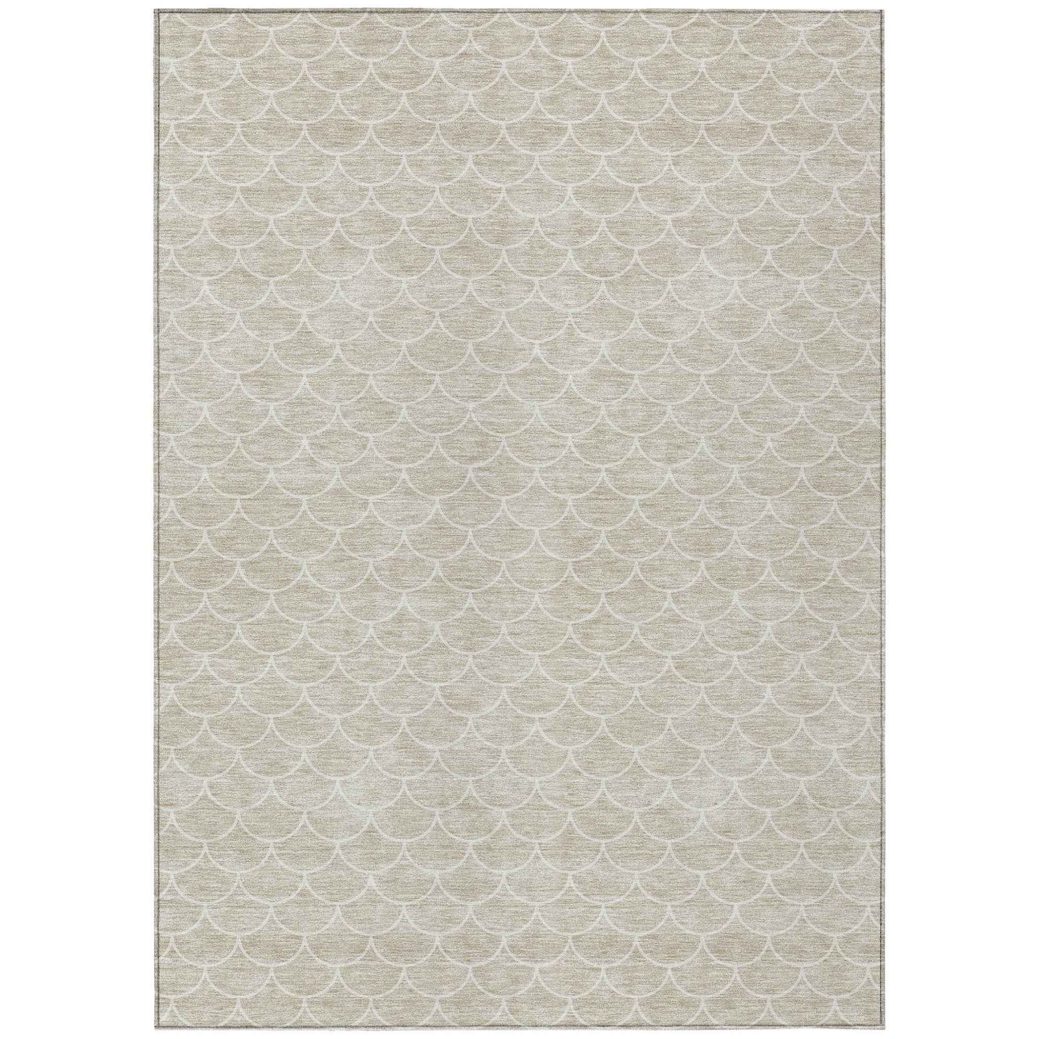 9' X 12' Beige And Ivory Geometric Washable Indoor Outdoor Area Rug