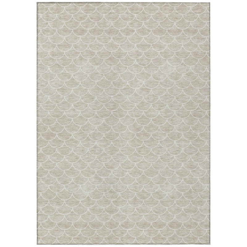 9' X 12' Beige And Ivory Geometric Washable Indoor Outdoor Area Rug