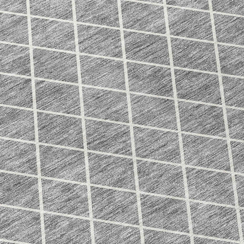 8' Gray And Ivory Round Geometric Washable Indoor Outdoor Area Rug