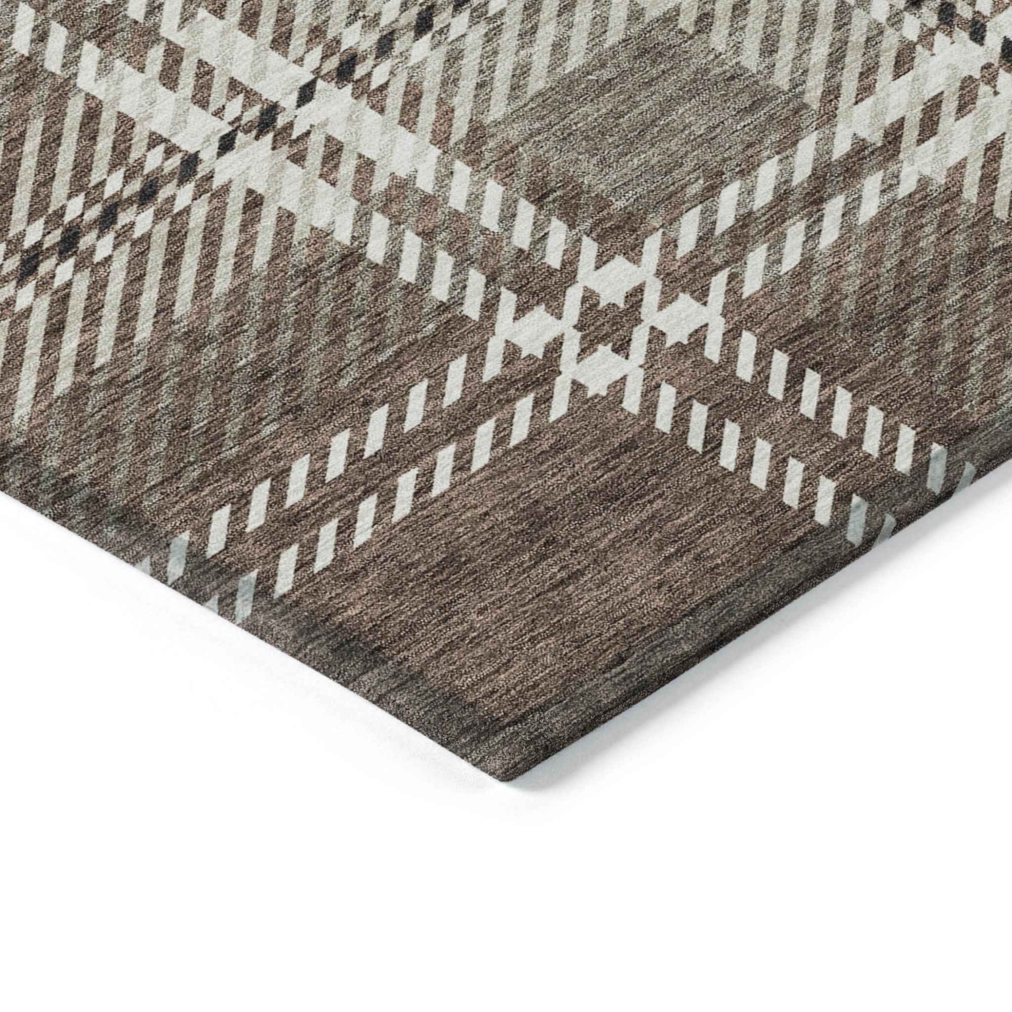 8' X 10' Brown Black And Ivory Plaid Washable Indoor Outdoor Area Rug