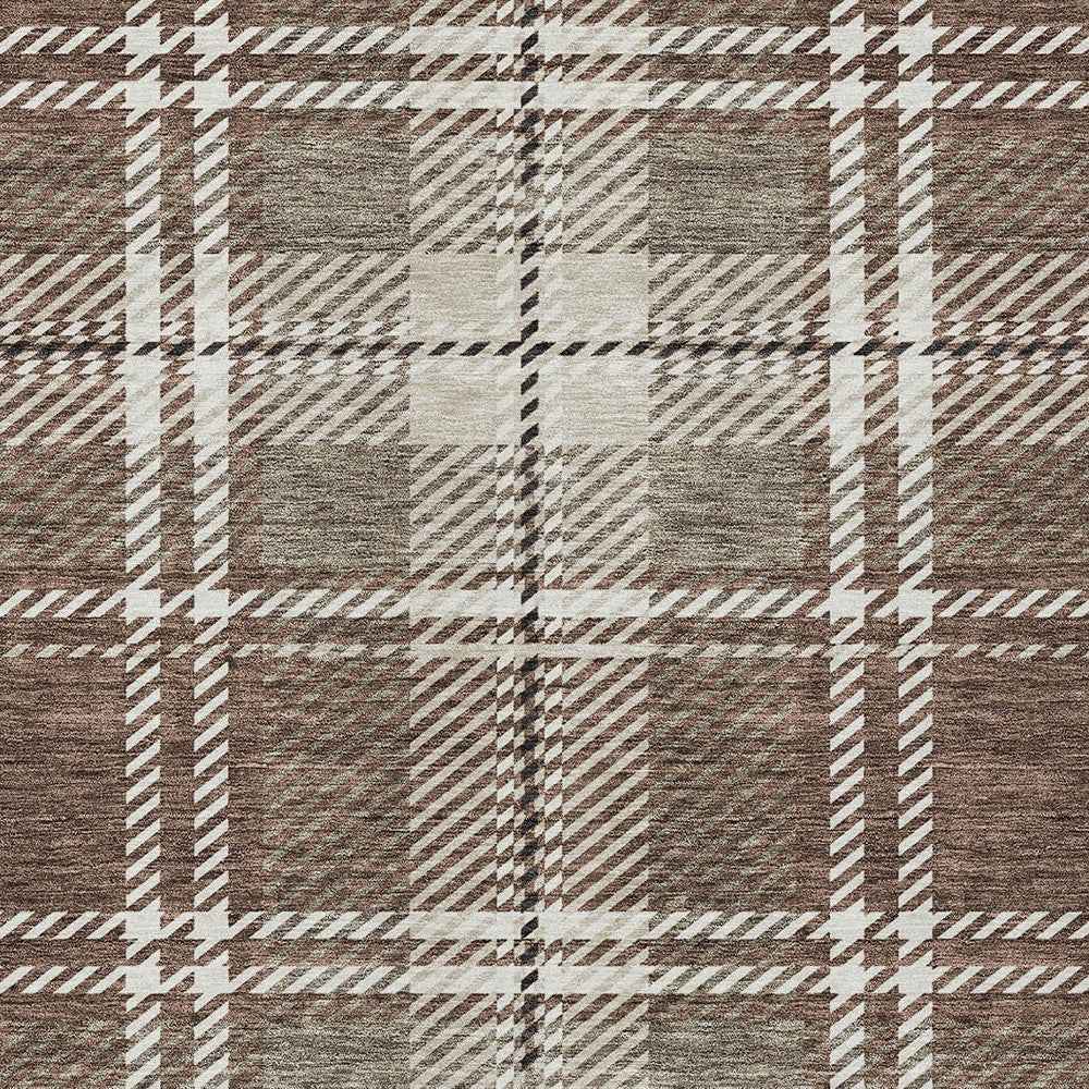 8' X 10' Brown Black And Ivory Plaid Washable Indoor Outdoor Area Rug