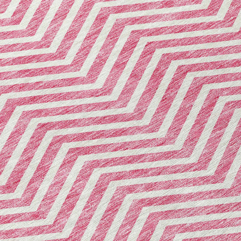 8' X 10' Pink And Ivory Chevron Washable Indoor Outdoor Area Rug