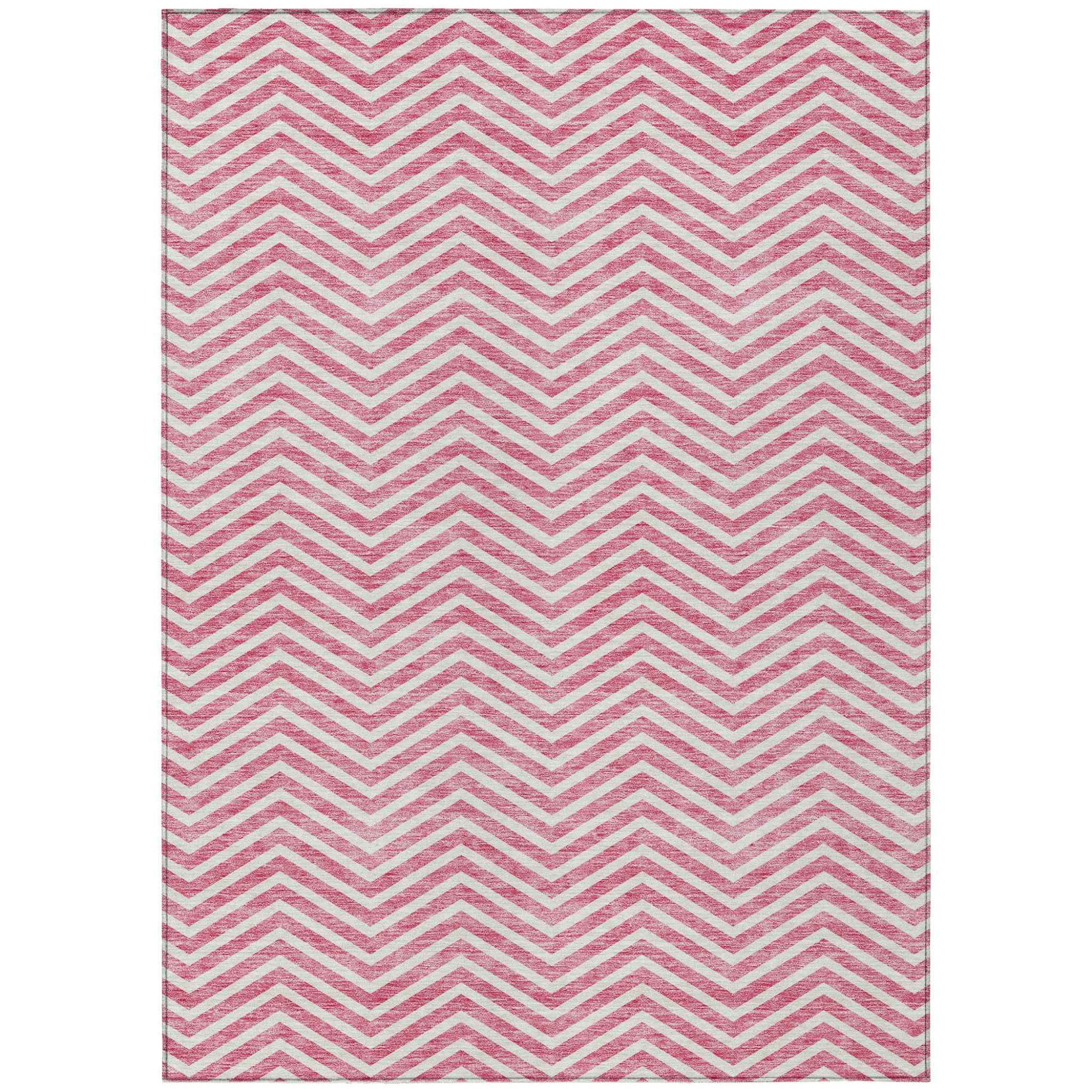 8' X 10' Pink And Ivory Chevron Washable Indoor Outdoor Area Rug