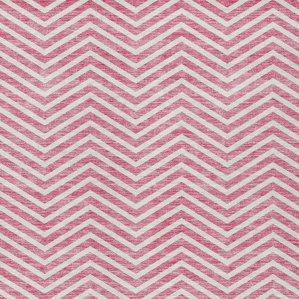 8' X 10' Pink And Ivory Chevron Washable Indoor Outdoor Area Rug