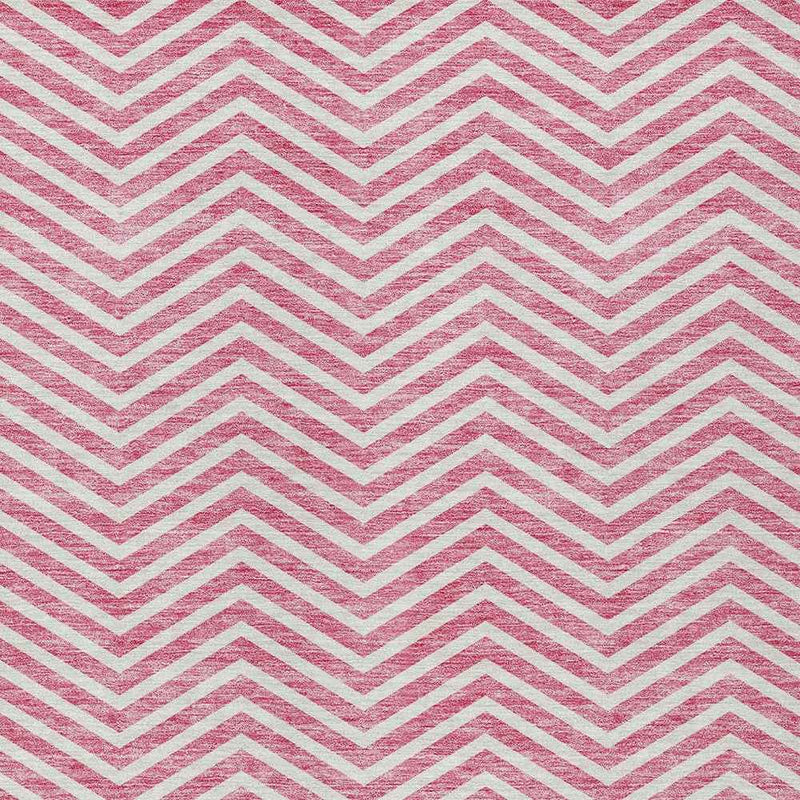 8' X 10' Pink And Ivory Chevron Washable Indoor Outdoor Area Rug