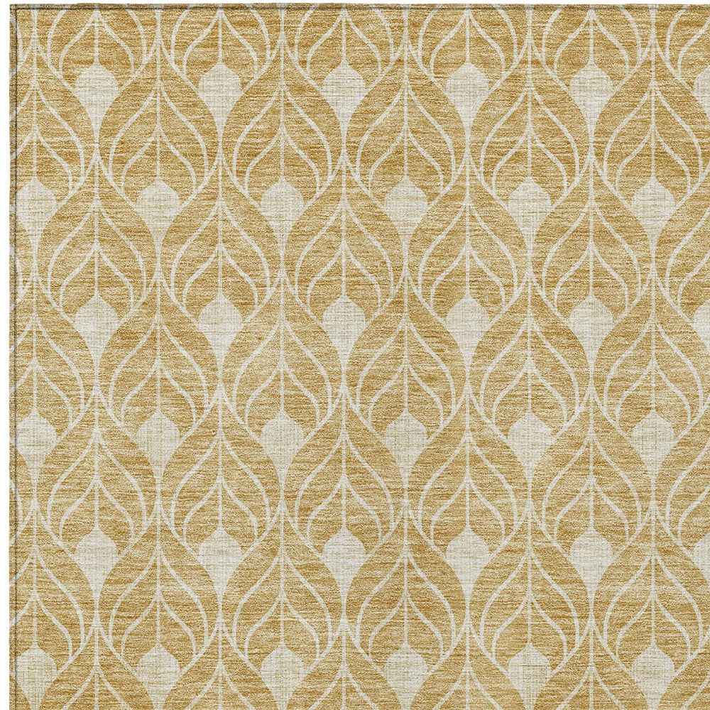 8' X 10' Gold And Ivory Geometric Washable Indoor Outdoor Area Rug