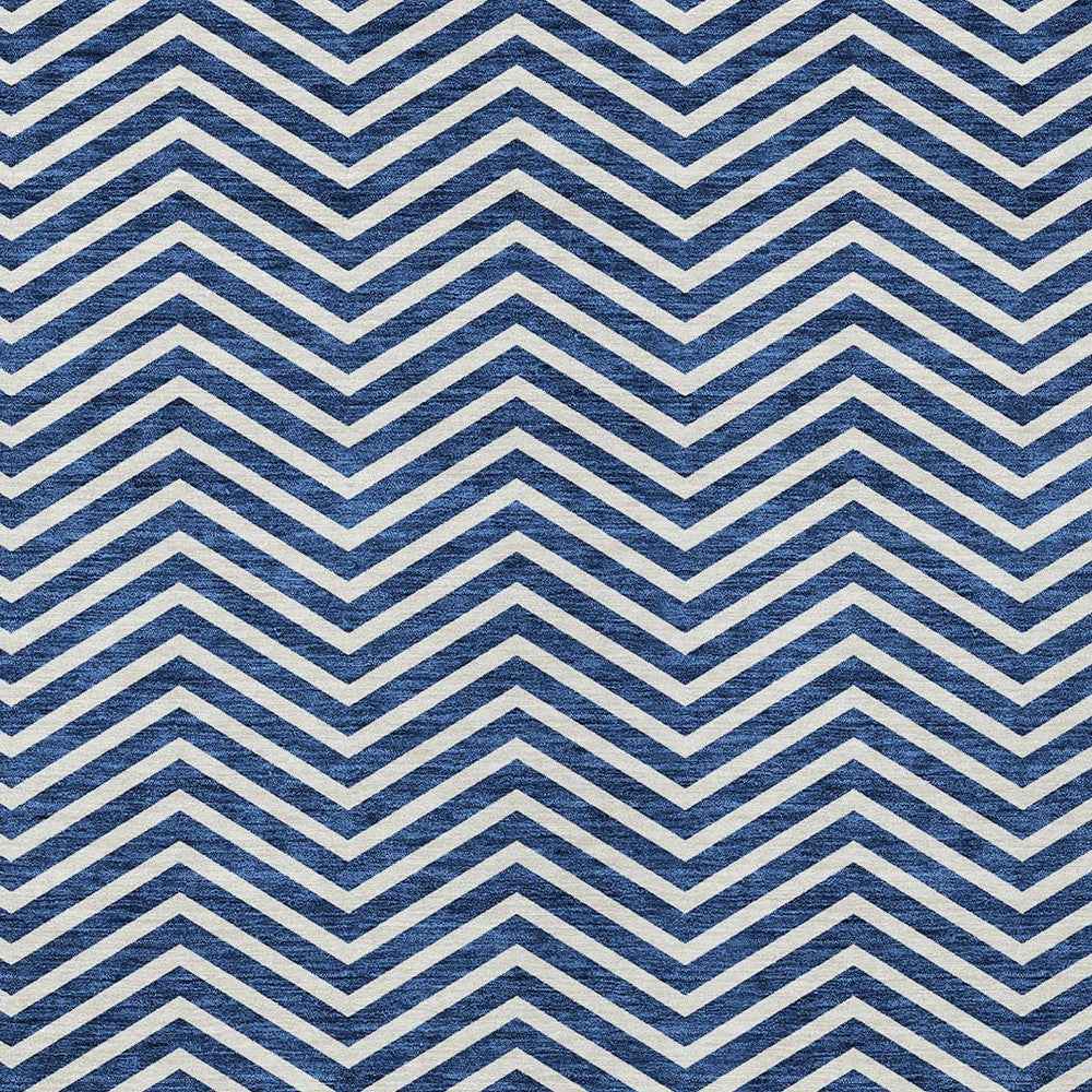 5' X 8' Blue And Ivory Chevron Washable Indoor Outdoor Area Rug