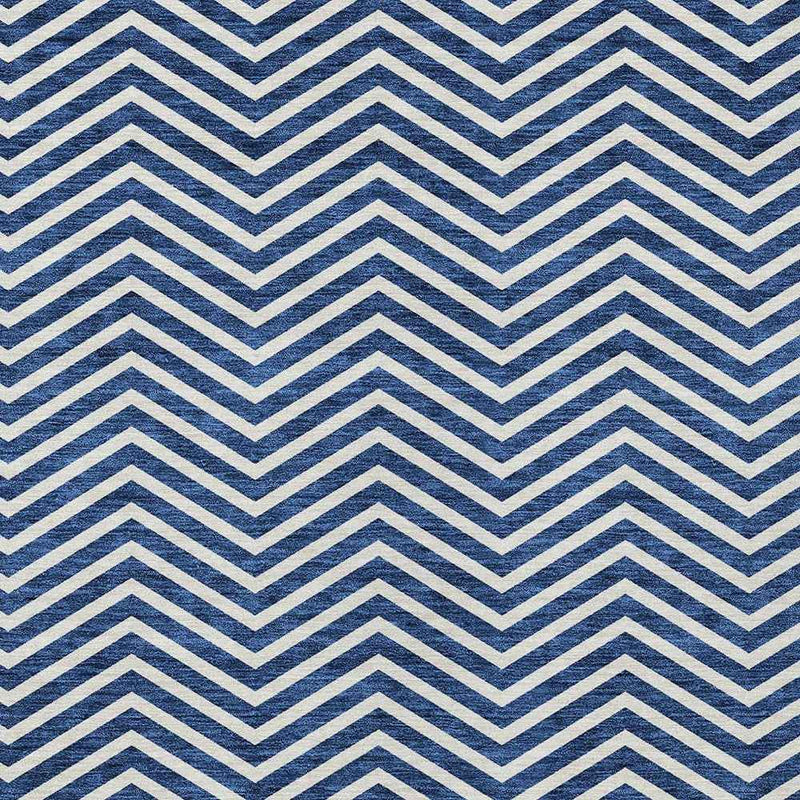 5' X 8' Blue And Ivory Chevron Washable Indoor Outdoor Area Rug