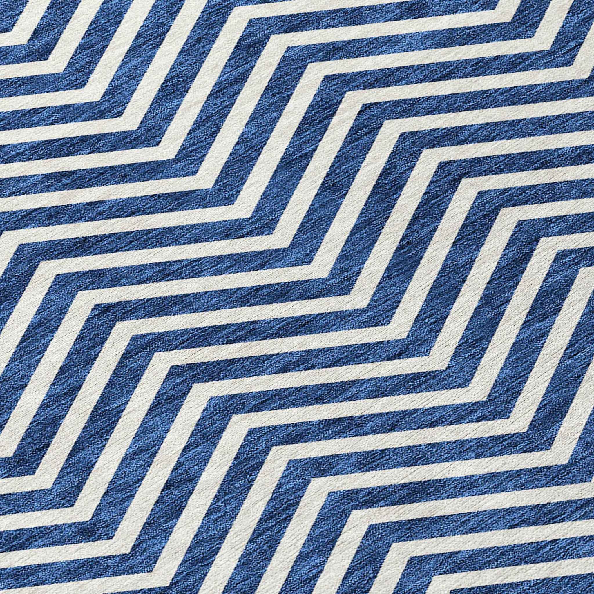 5' X 8' Blue And Ivory Chevron Washable Indoor Outdoor Area Rug