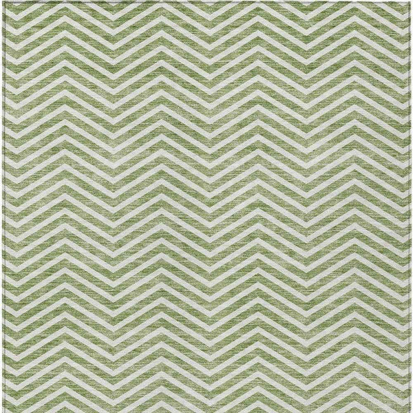 3' X 5' Green And Ivory Chevron Washable Indoor Outdoor Area Rug