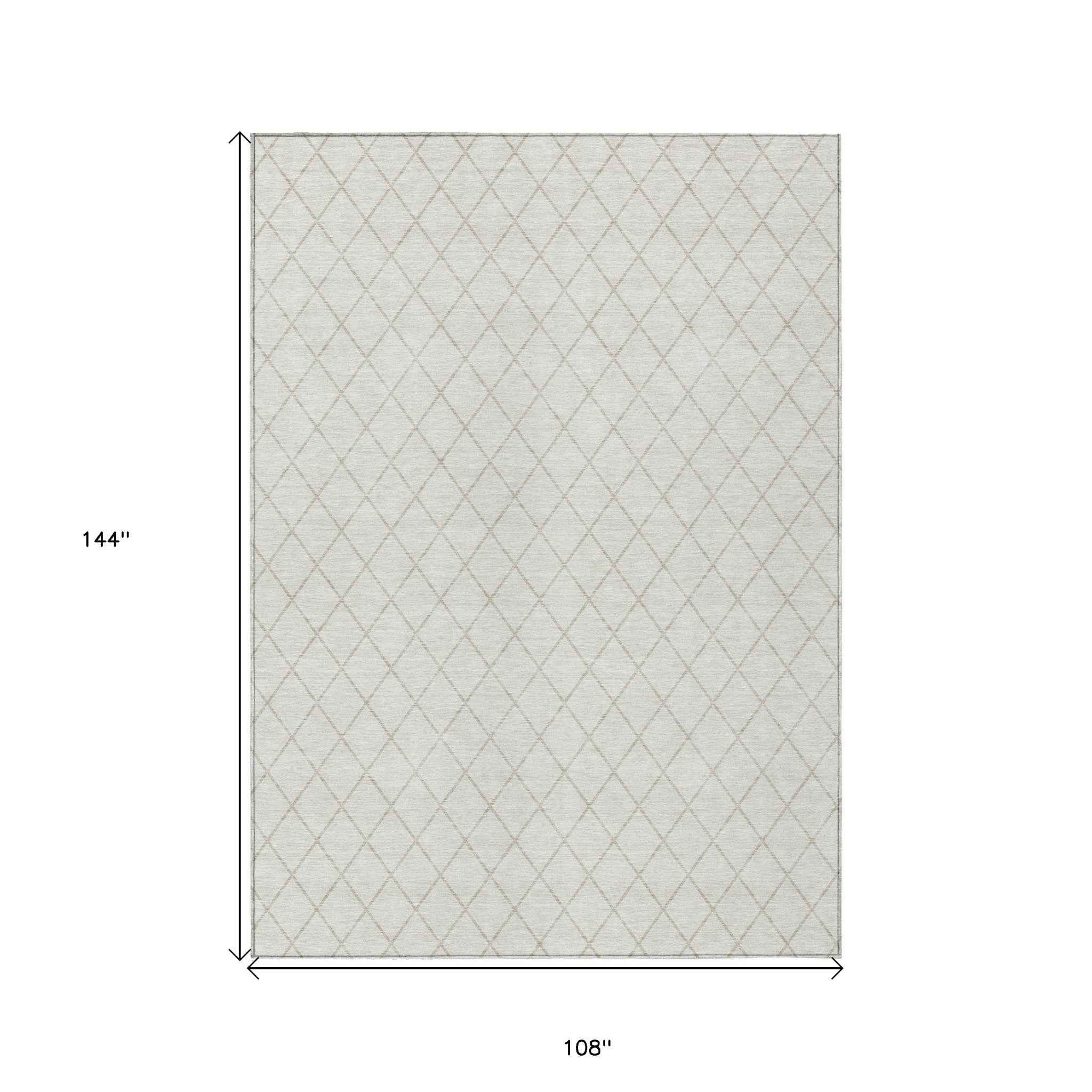 9' X 12' Ivory And Beige Geometric Washable Indoor Outdoor Area Rug