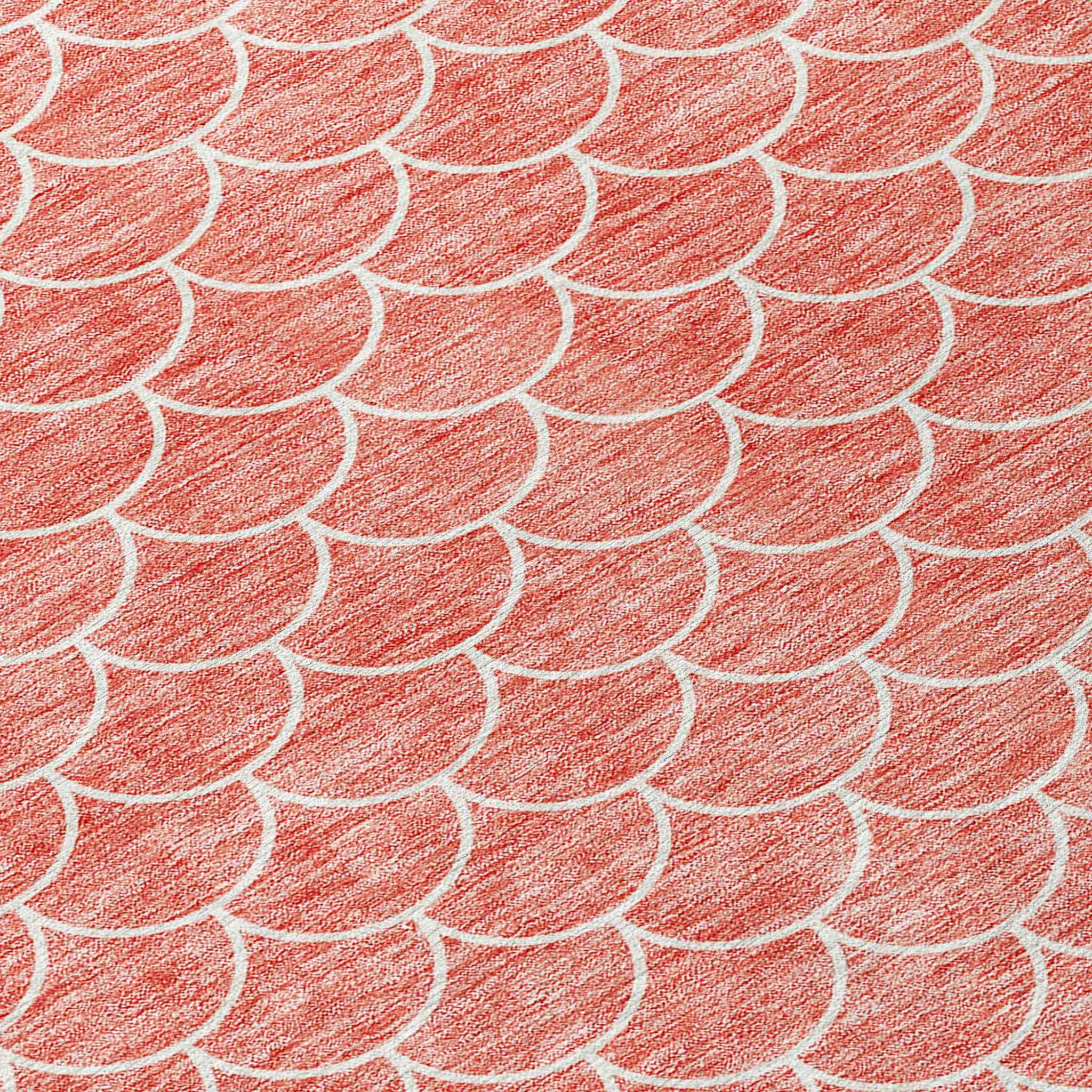 8' X 10' Salmon And Ivory Geometric Washable Indoor Outdoor Area Rug