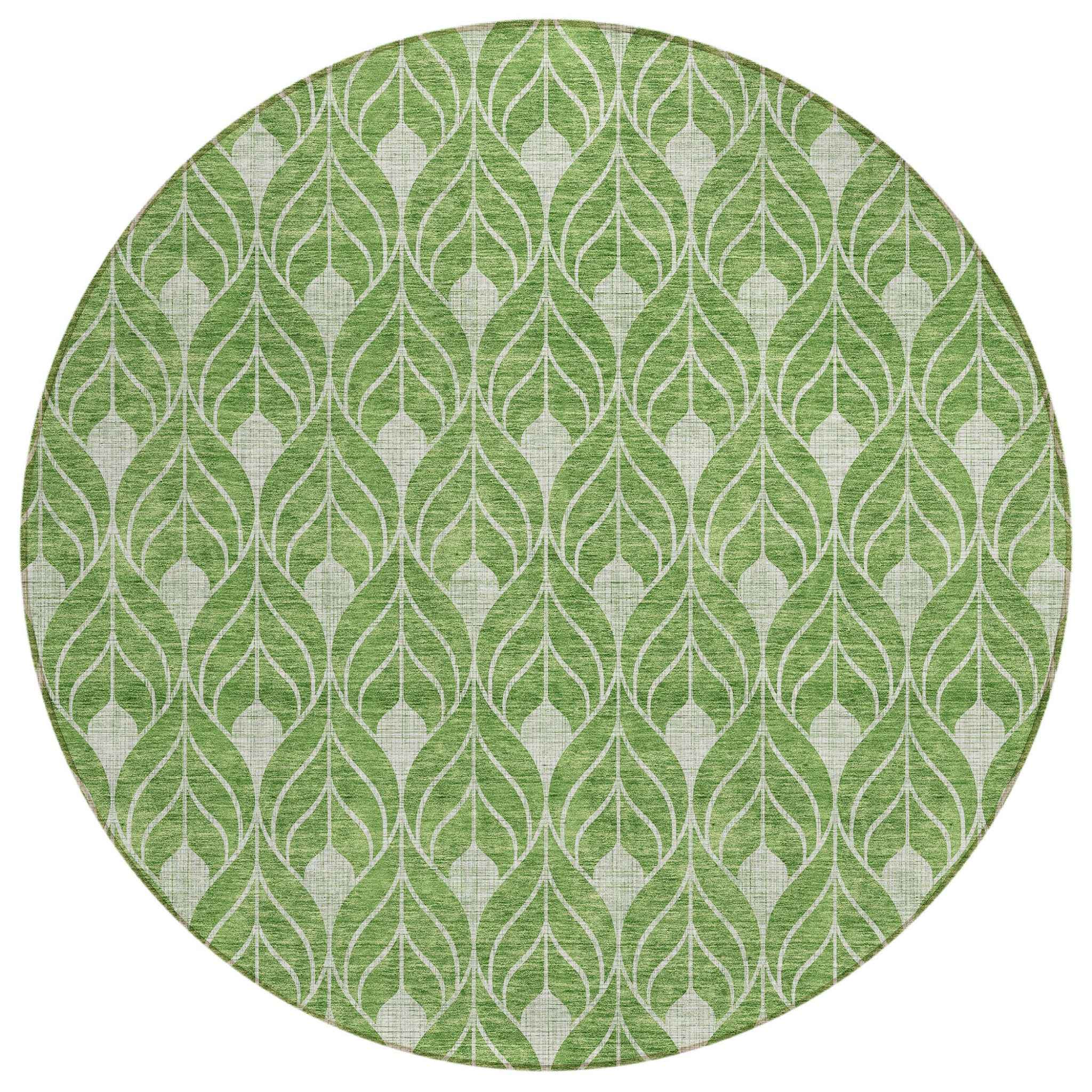 8' Green And Light Green Round Geometric Washable Indoor Outdoor Area Rug