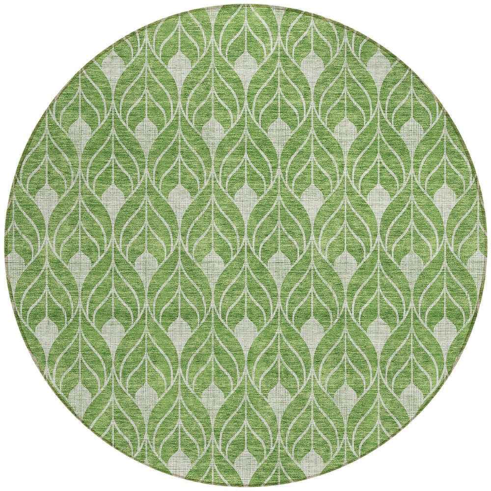 8' Green And Light Green Round Geometric Washable Indoor Outdoor Area Rug