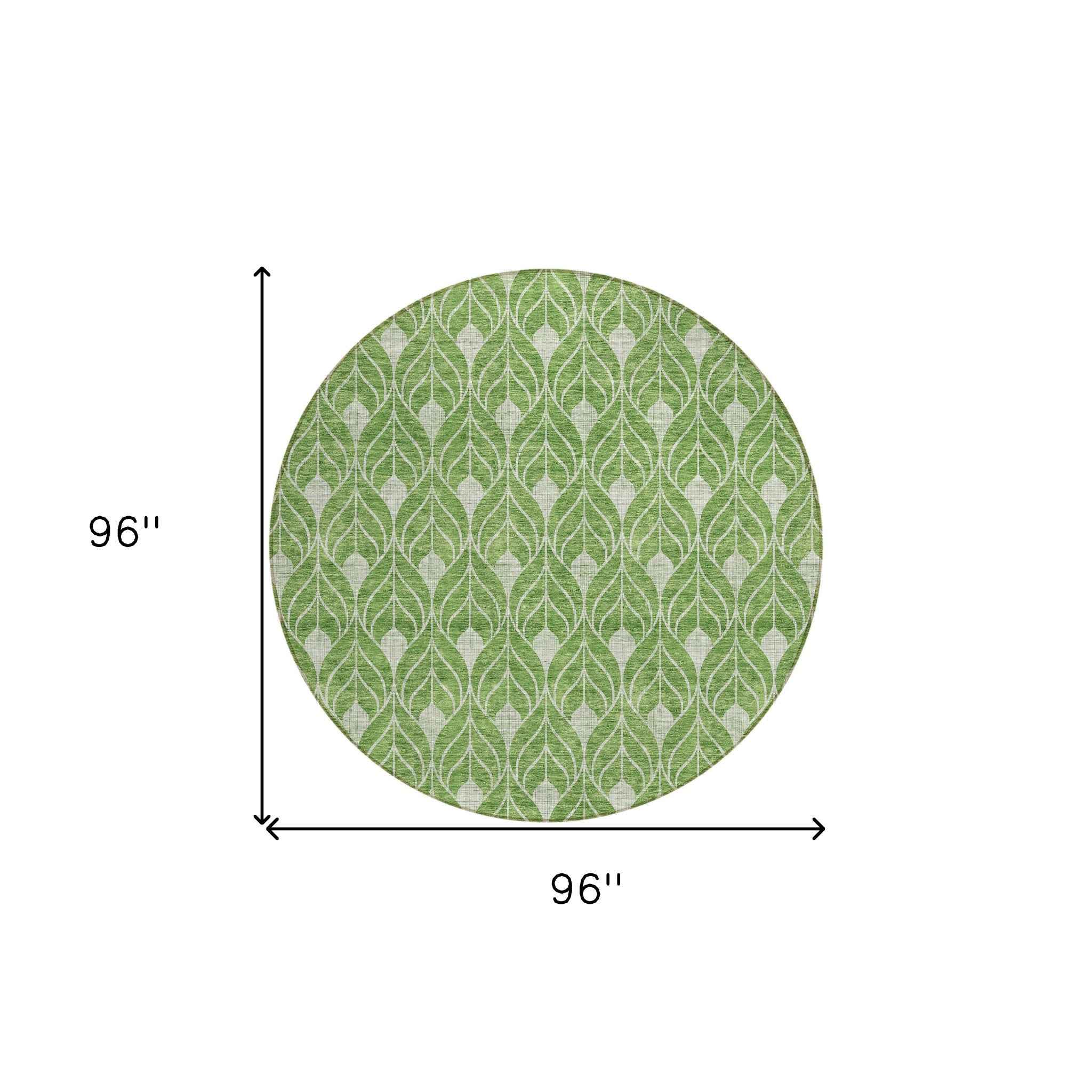 8' Green And Light Green Round Geometric Washable Indoor Outdoor Area Rug