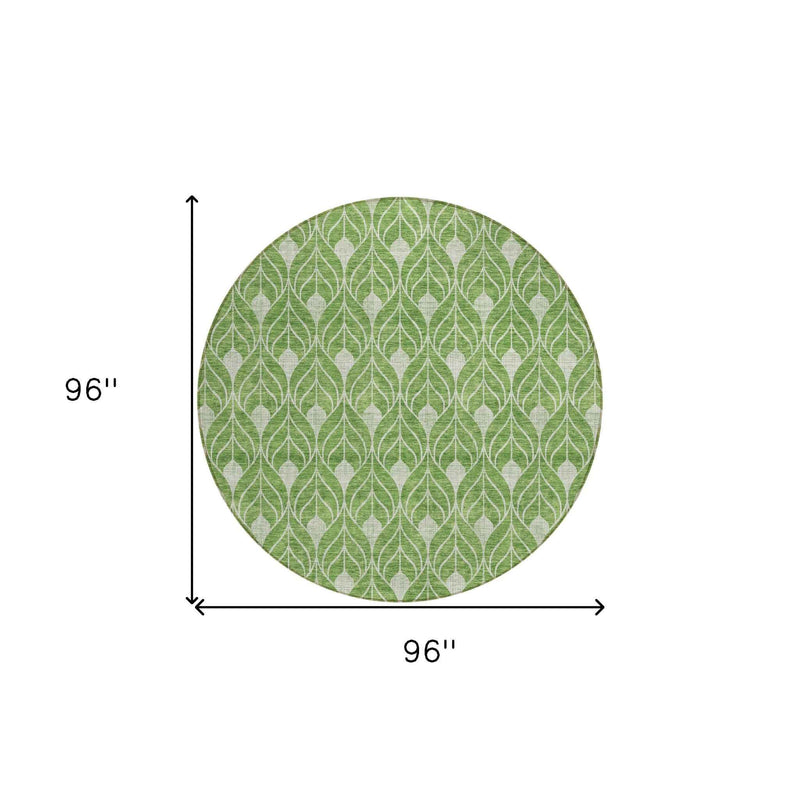 8' Green And Light Green Round Geometric Washable Indoor Outdoor Area Rug