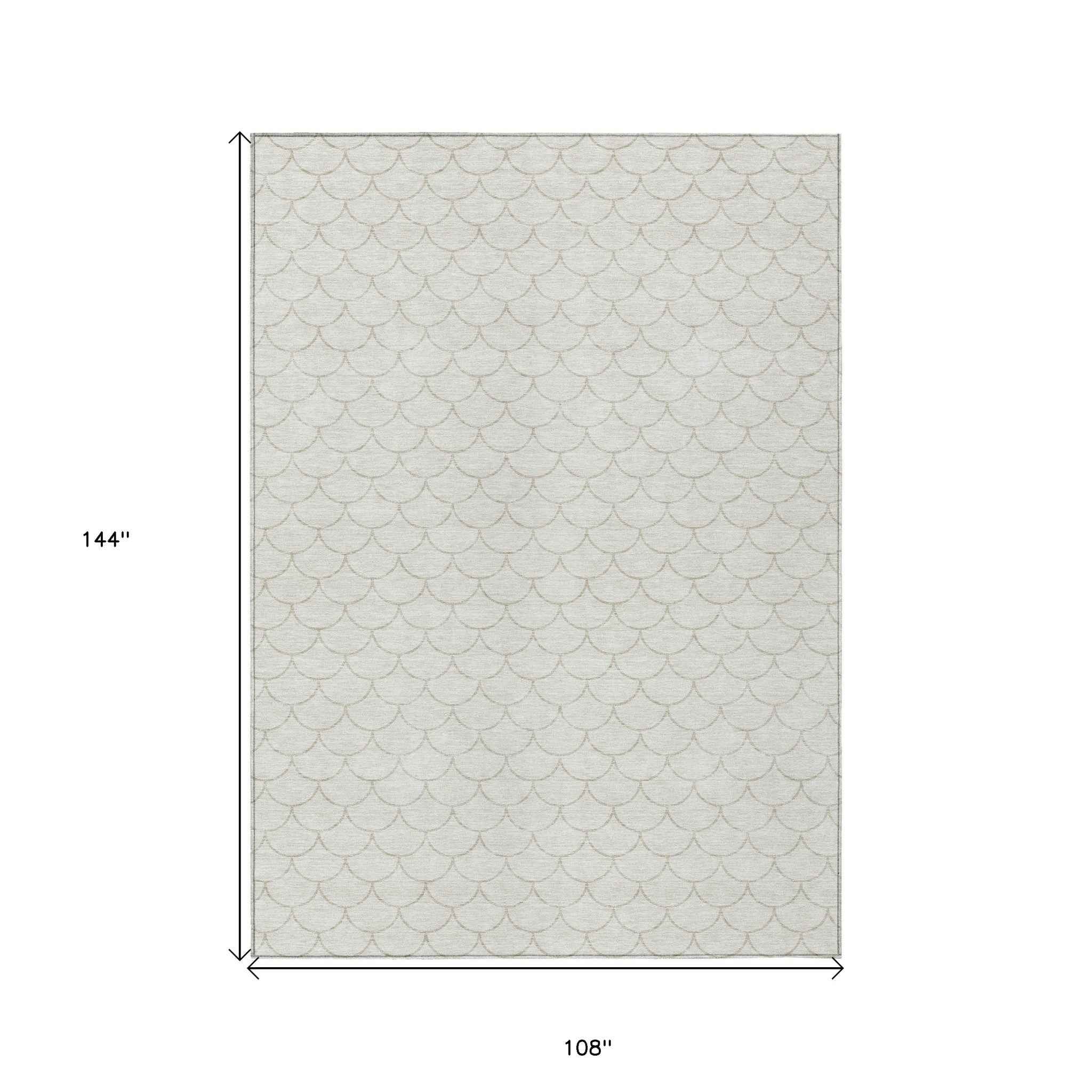 9' X 12' Ivory And Beige Geometric Washable Indoor Outdoor Area Rug