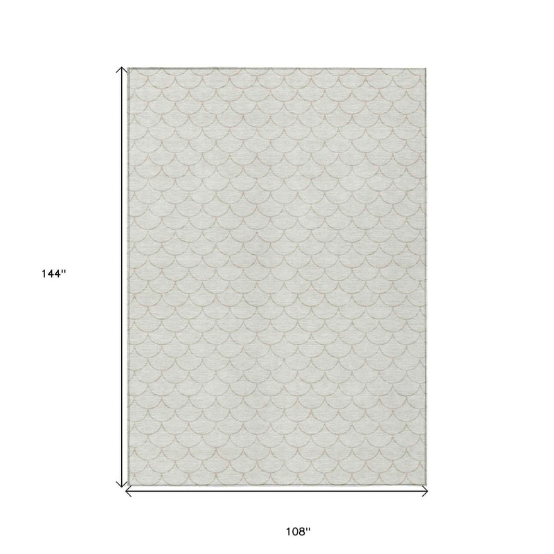 9' X 12' Ivory And Beige Geometric Washable Indoor Outdoor Area Rug