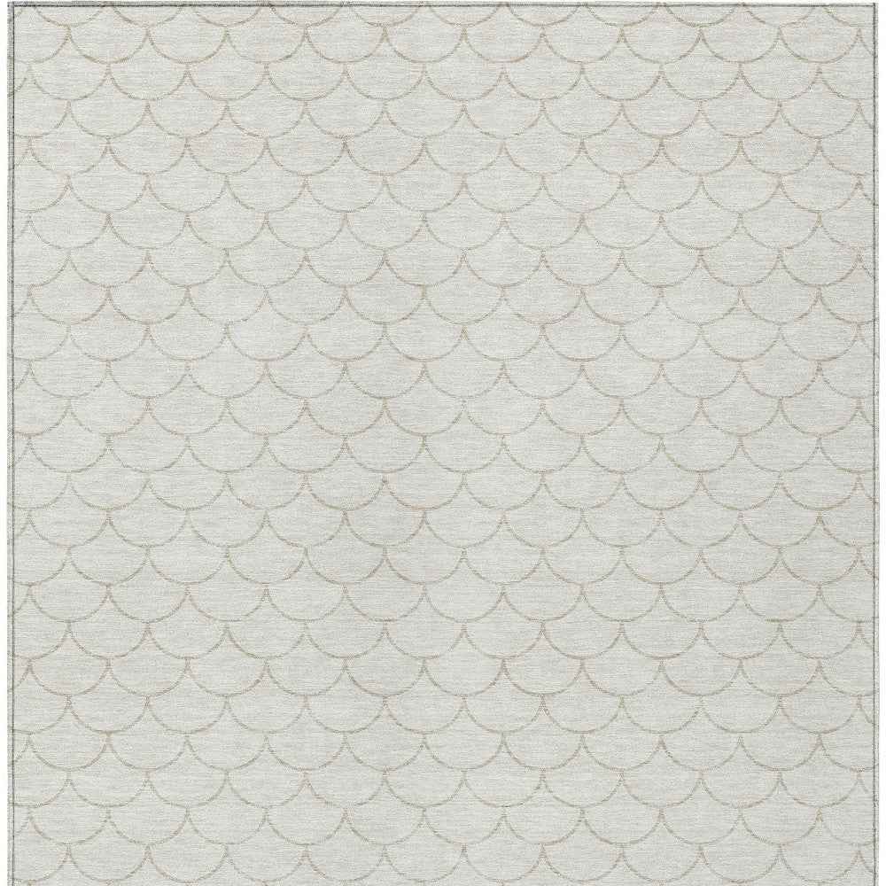 9' X 12' Ivory And Beige Geometric Washable Indoor Outdoor Area Rug
