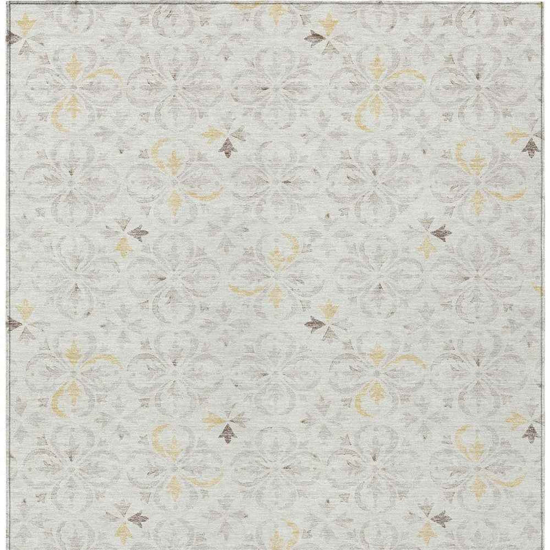 5' X 8' Ivory Gray And Gold Floral Washable Indoor Outdoor Area Rug