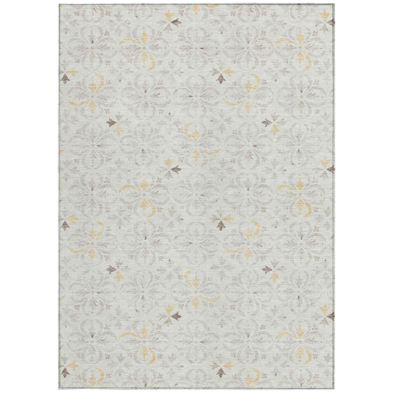 5' X 8' Ivory Gray And Gold Floral Washable Indoor Outdoor Area Rug