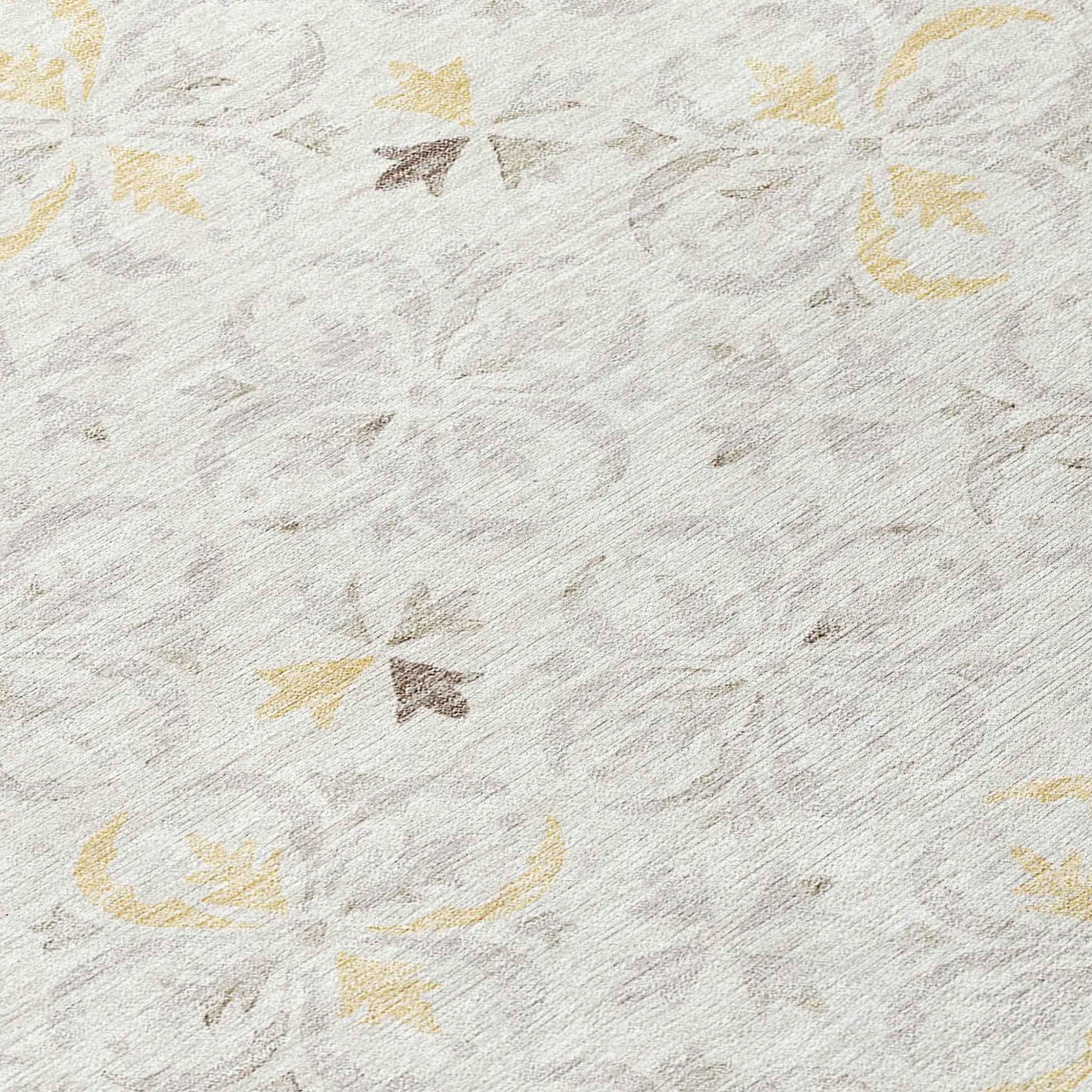 5' X 8' Ivory Gray And Gold Floral Washable Indoor Outdoor Area Rug
