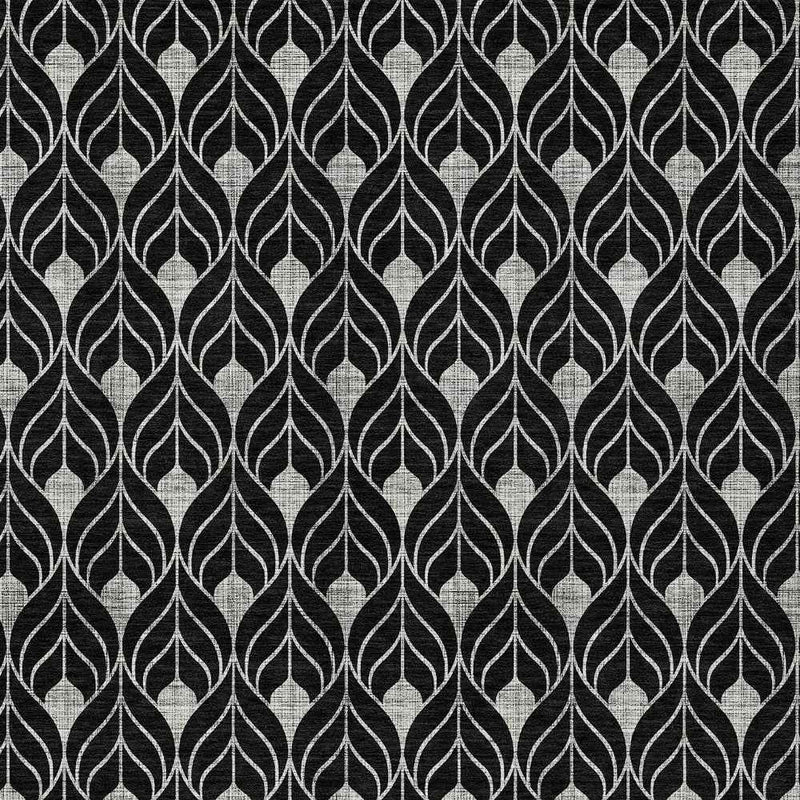 9' X 12' Black And Ivory Geometric Washable Indoor Outdoor Area Rug