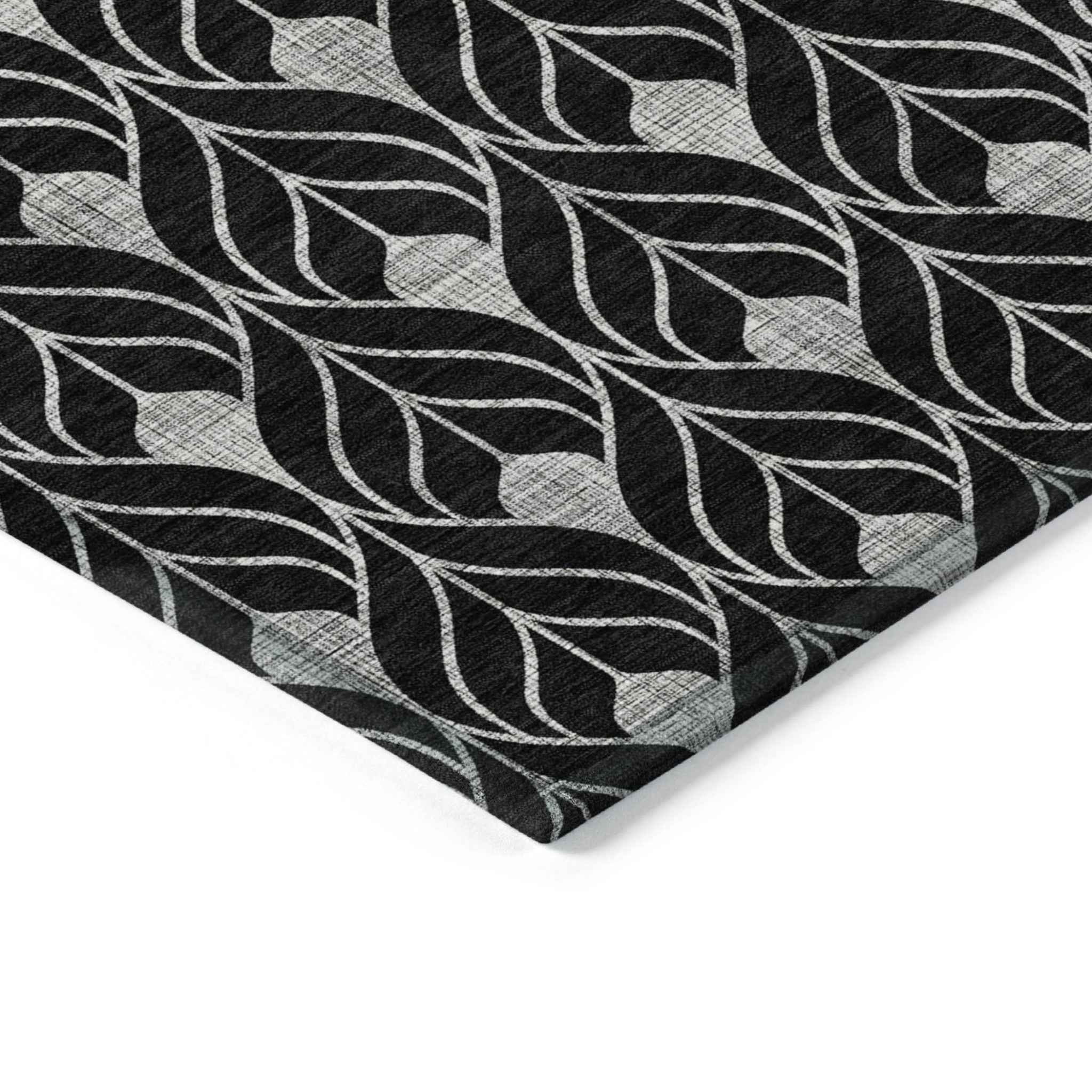 9' X 12' Black And Ivory Geometric Washable Indoor Outdoor Area Rug