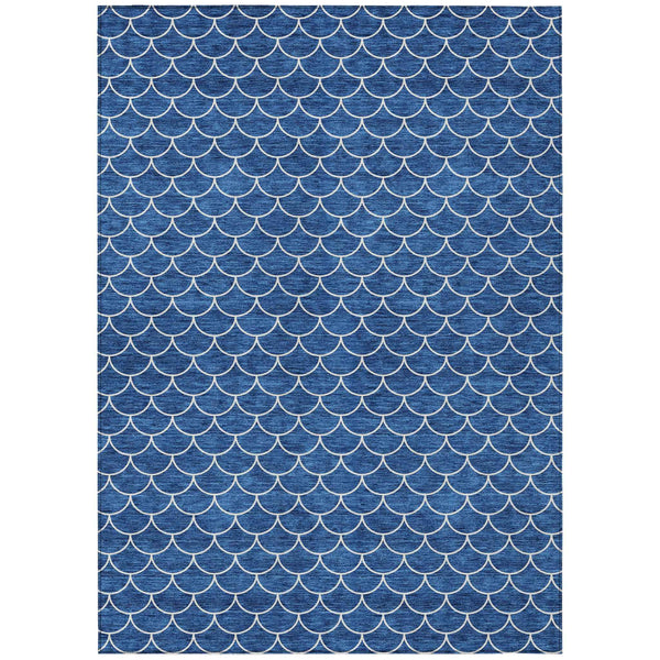 8' X 10' Blue And Ivory Geometric Washable Indoor Outdoor Area Rug