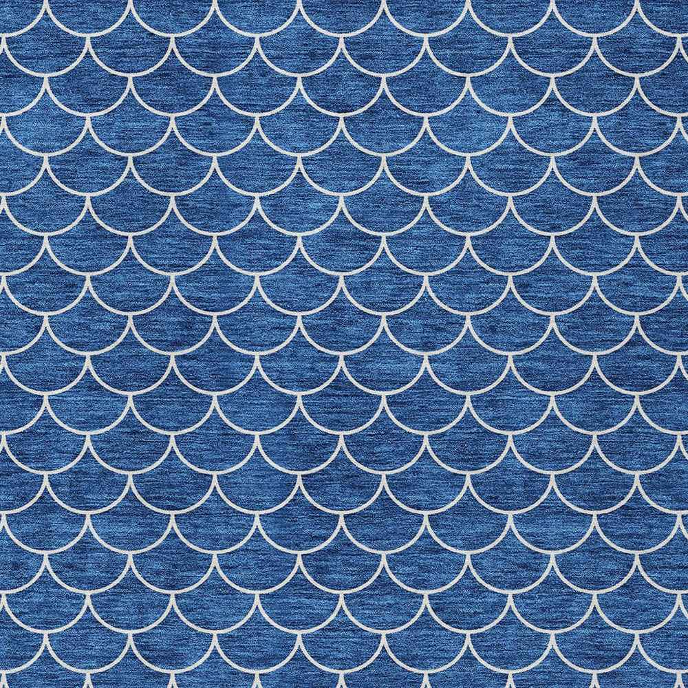 8' X 10' Blue And Ivory Geometric Washable Indoor Outdoor Area Rug