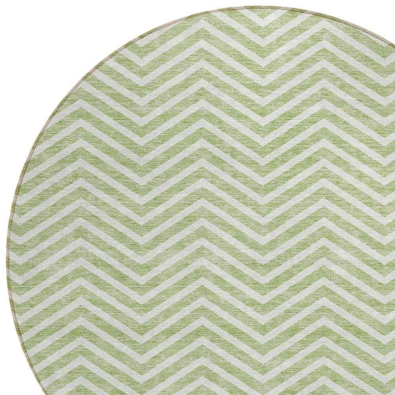 8' Artichoke Green And Ivory Round Chevron Washable Indoor Outdoor Area Rug