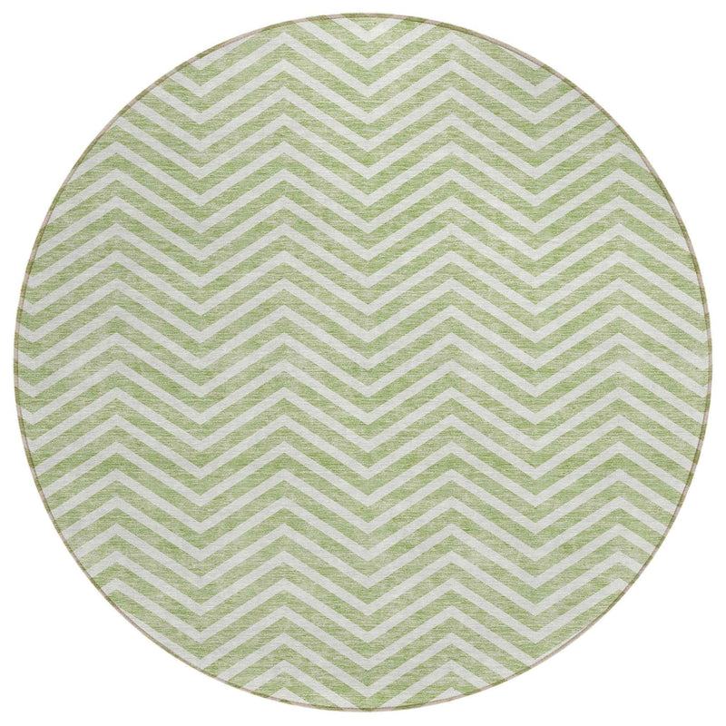 8' Artichoke Green And Ivory Round Chevron Washable Indoor Outdoor Area Rug
