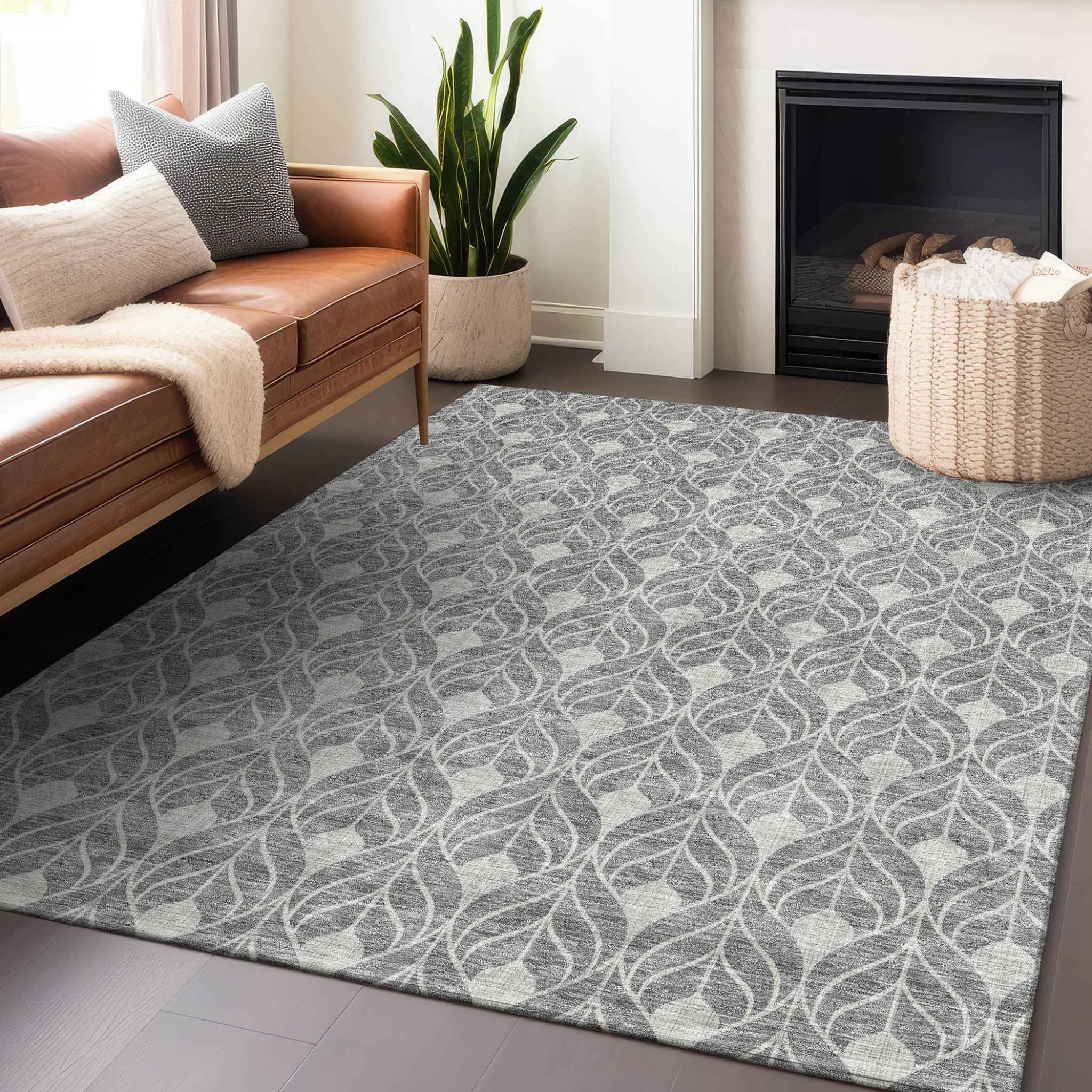3' X 5' Gray And Light Gray Geometric Washable Indoor Outdoor Area Rug