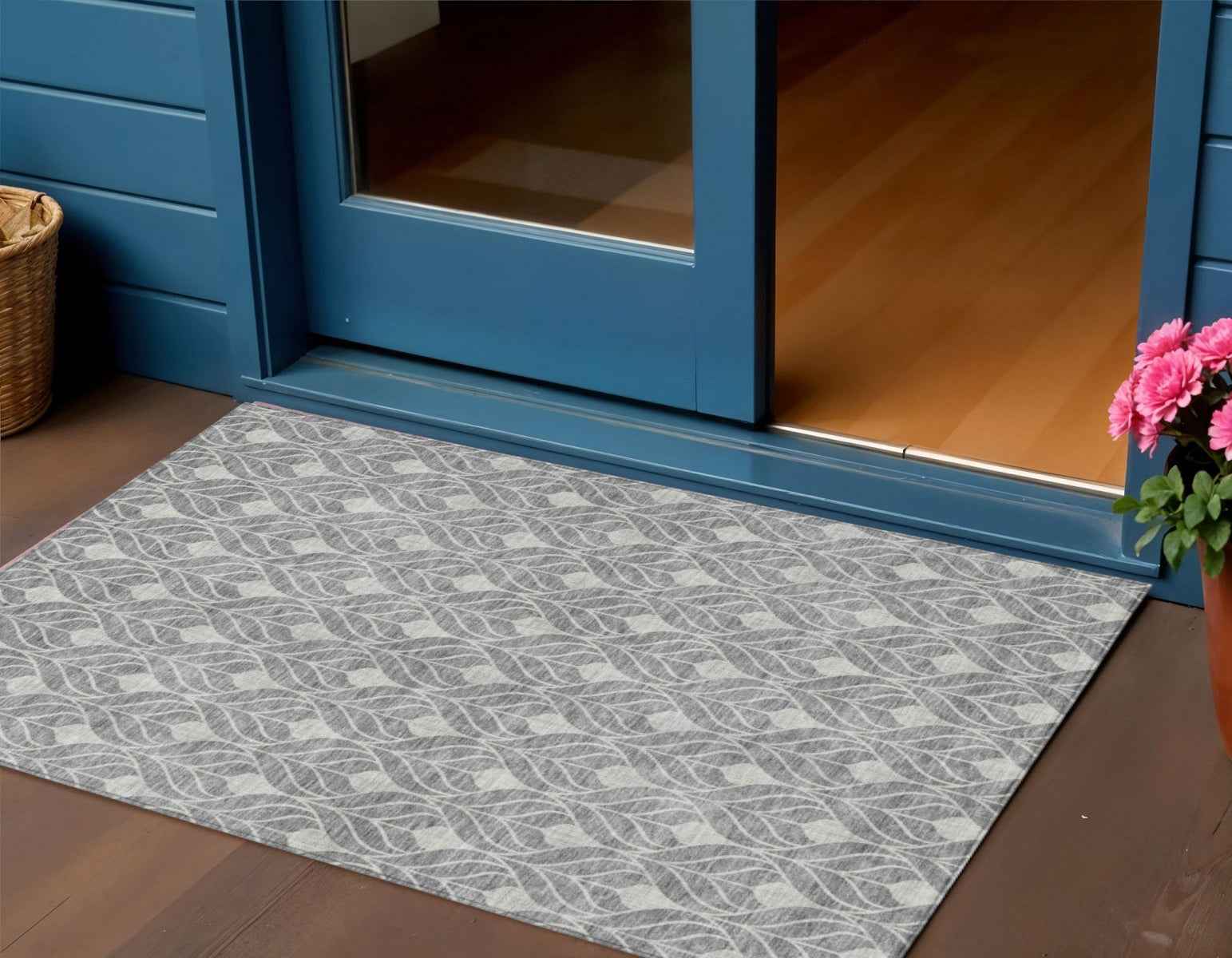 3' X 5' Gray And Light Gray Geometric Washable Indoor Outdoor Area Rug