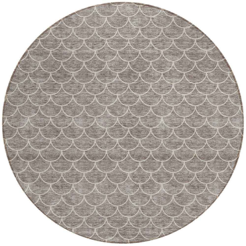 8' Taupe And Beige Round Geometric Washable Indoor Outdoor Area Rug