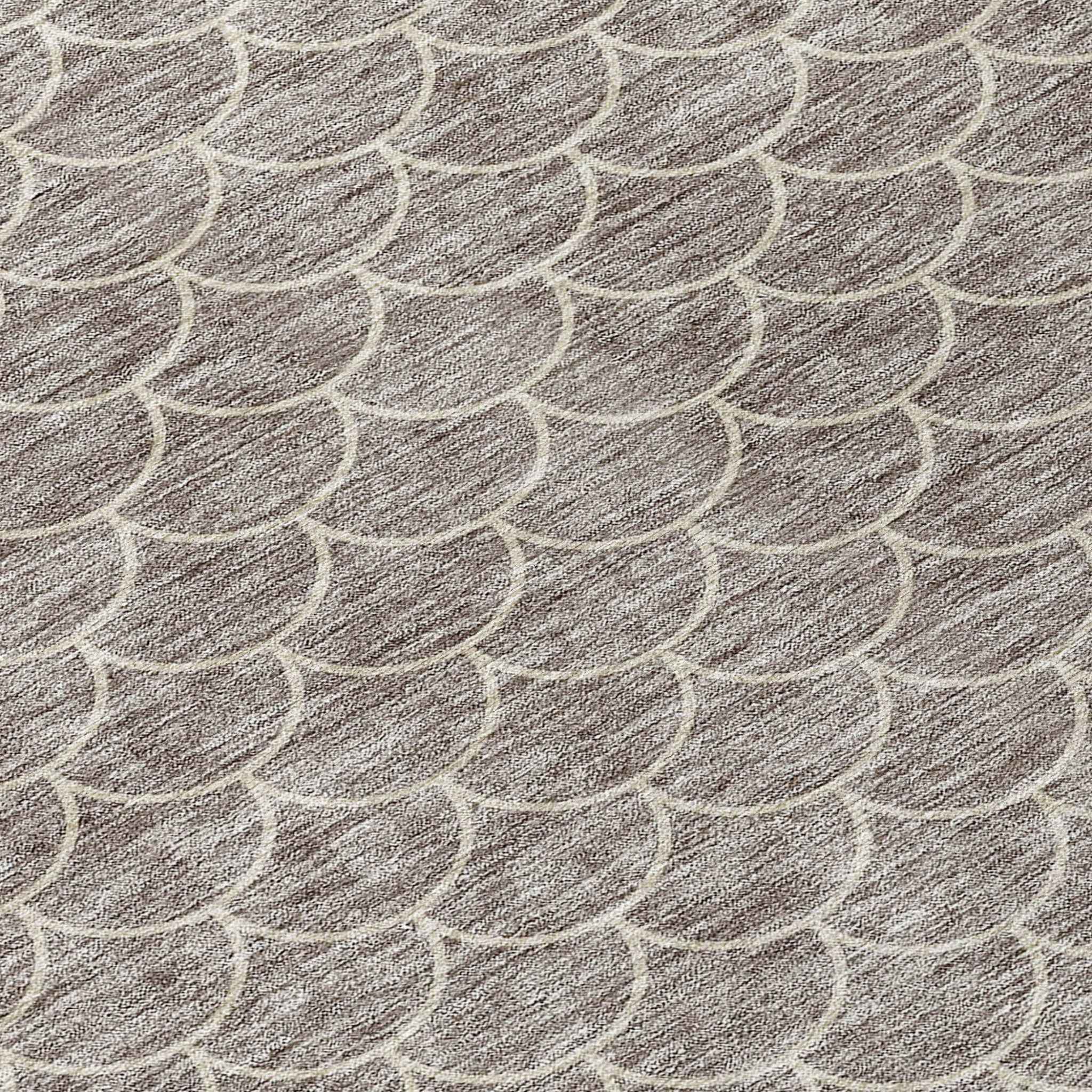 8' Taupe And Beige Round Geometric Washable Indoor Outdoor Area Rug